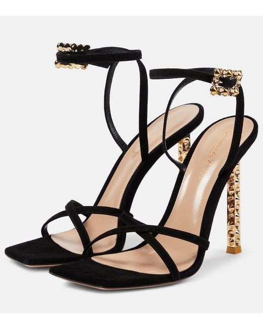 Gianvito Rossi Black Wonder Embellished Suede Sandals