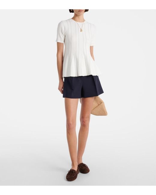 Max Mara White Epoche Peplum Open-Knit Top
