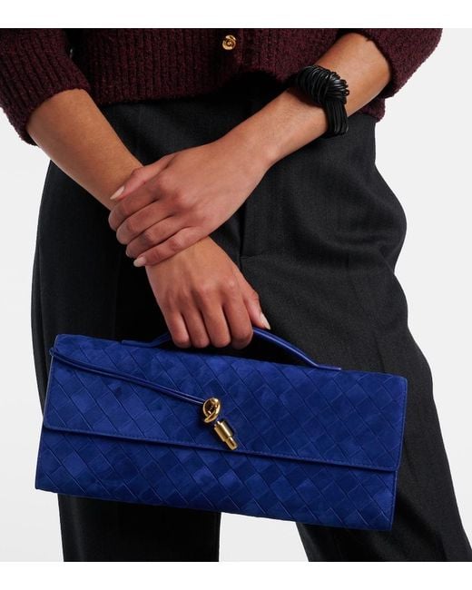 Bottega Veneta Blue Andiamo Long Intrecciato Suede Clutch