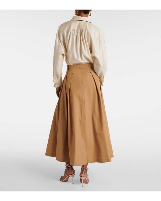 Falda larga plisada de popelin de algodon Max Mara de color Natural