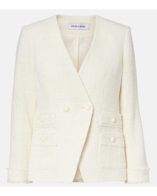 Veronica Beard White Double-Breasted Tweed Blazer