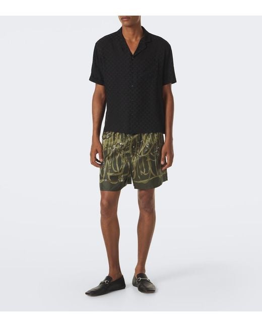 Gucci Green Printed Silk Twill Shorts for men