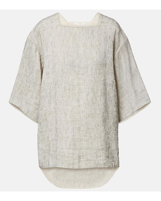 The Row Gray Hamza Linen And Silk Top
