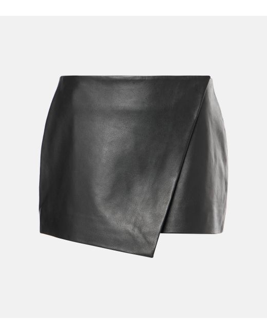 Frankie Shop Gray Cleo Wrap-Around Leather Mini Skirt