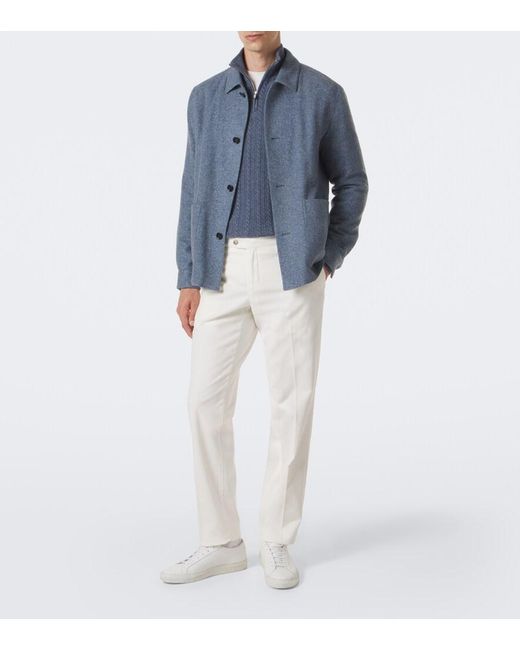 Fedeli Blue Cable-Knit Cashmere Half-Zip Sweater for men