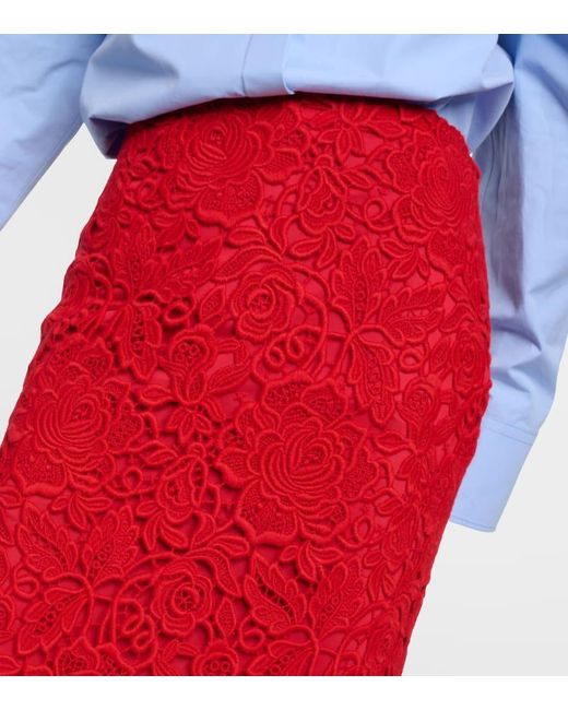 Falda larga de encaje de mezcla de lana Valentino de color Red