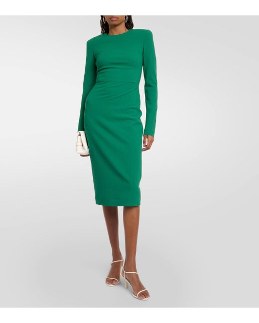 Victoria Beckham Green Wool-blend Midi Dress