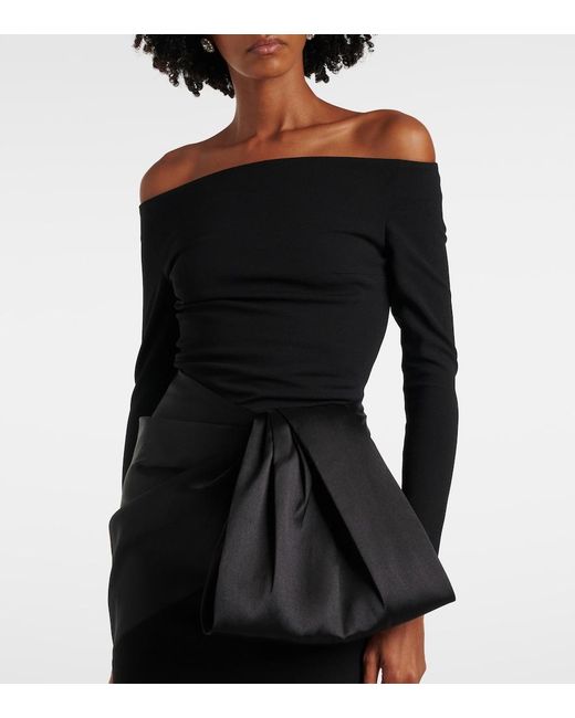 Solace London Black Kori Off-Shoulder Bow-Detail Gown