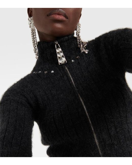 Alessandra Rich Black Embellished Wool-Blend Sweater