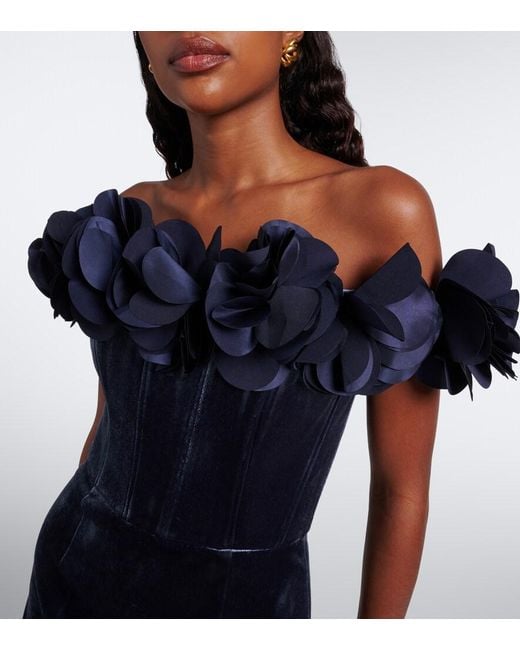 Rebecca Vallance Blue Charles Ruffled Velvet Minidress