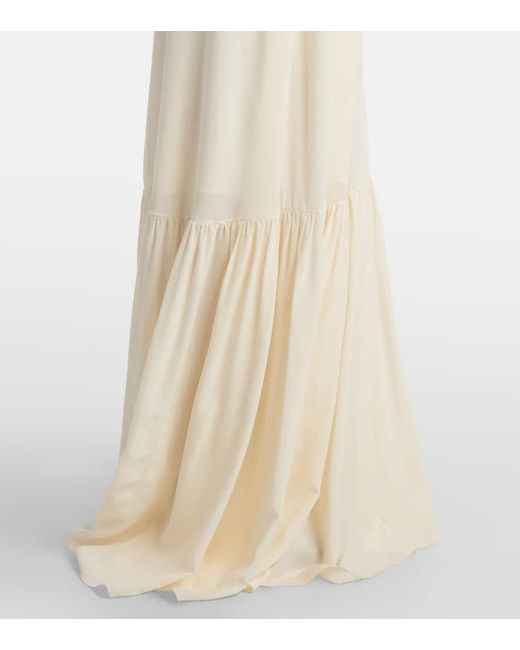 Vestido Largo De Crepe De Seda De China Con Encaje Chloé de color White