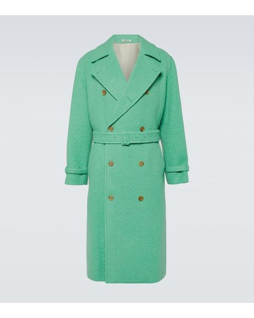 Auralee Green Melton Wool And Alpaca Trench Coat for men