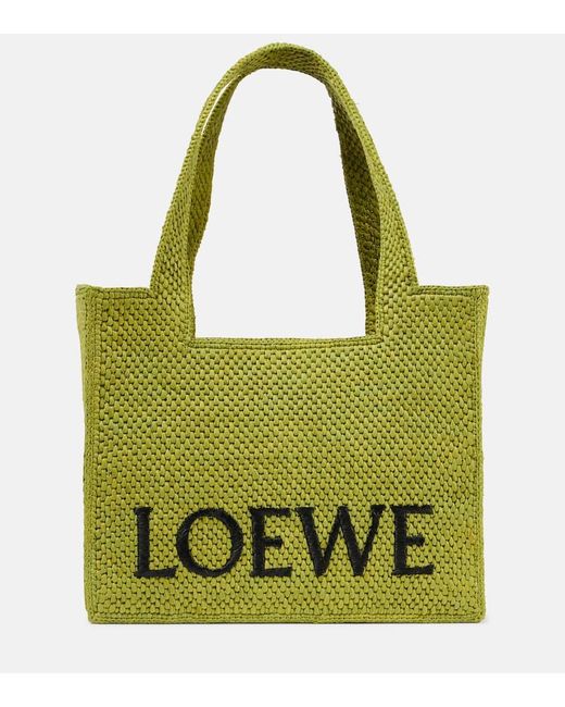 Loewe Green Paula's Ibiza Font Medium Raffia Tote Bag