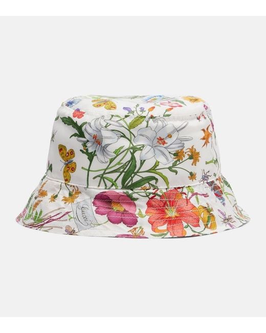 Gucci White Flora Silk Bucket Hat