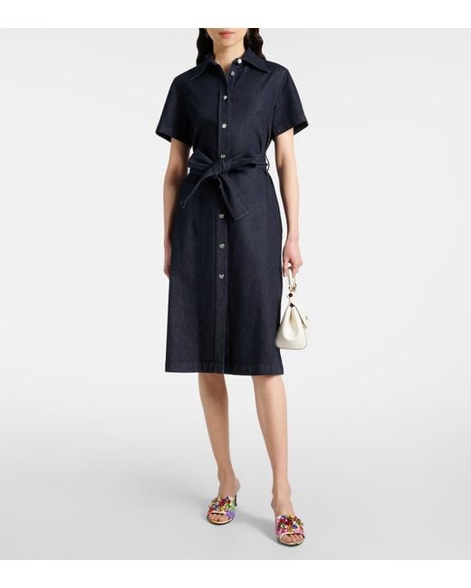 Dolce & Gabbana Blue Belted Denim Shirt Dress
