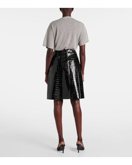 Totême Black Croc-Effect Leather Miniskirt