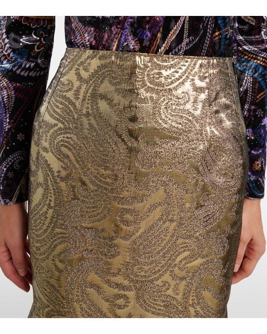 Etro Natural Paisley Brocade Midi Skirt