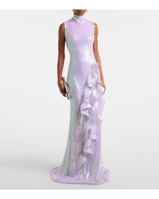 Maticevski Purple Radiella Wave Ruffled Sequined Gown