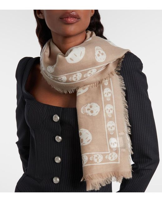 McQueen Natural Skull Silk Scarf