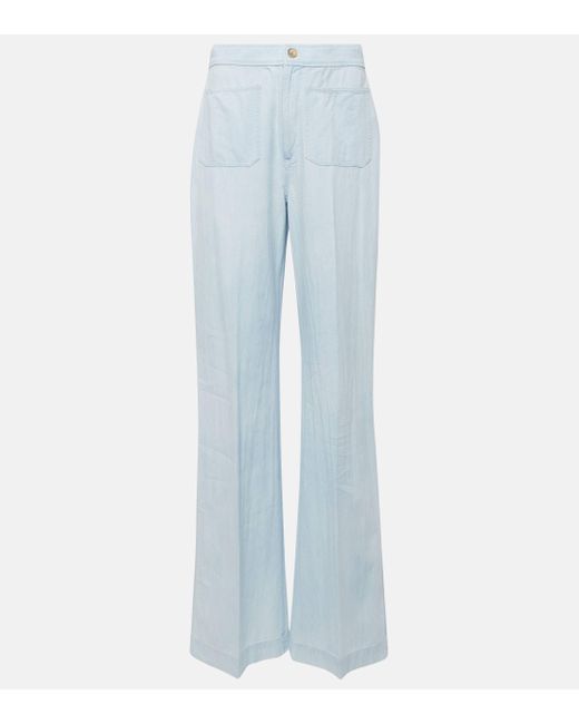 Polo Ralph Lauren Blue Cotton Chambray Wide-leg Pants