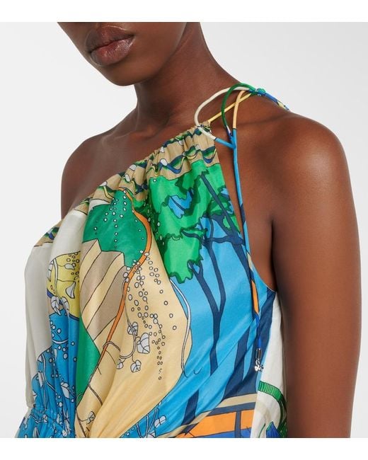 Tory Burch Blue Printed Cotton And Silk Midi Dress