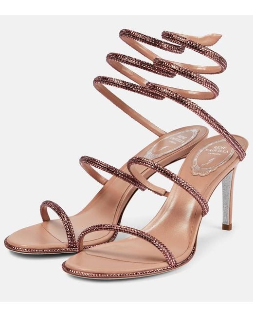 Rene Caovilla Pink Cleo Embellished Satin Sandals