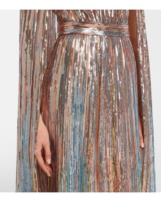 Elie Saab Brown Sequined Caped Gown