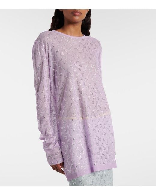 Gucci Purple Gg Crystal Silk Top