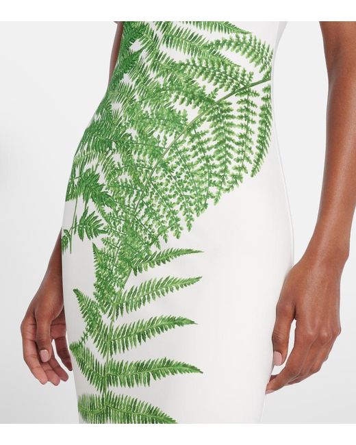 Oscar de la Renta Green Fern Printed Jersey Dress