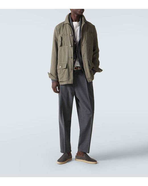 Brunello Cucinelli Green Cotton And Linen Field Jacket for men
