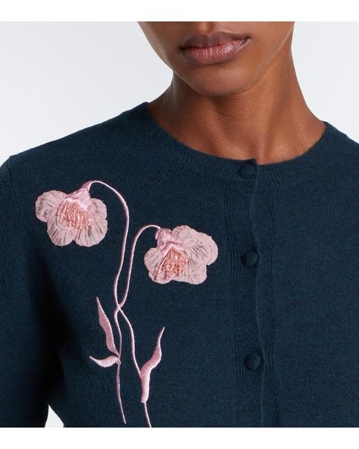 Erdem Blue Floral-Applique Cardigan
