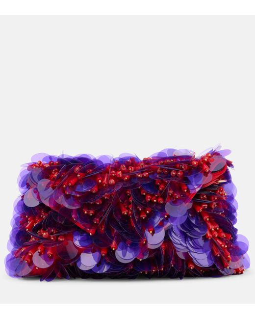 Dries Van Noten Purple Sequined Leather-lined Satin Shoulder Bag
