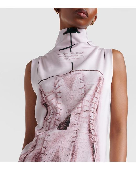 Jean Paul Gaultier Pink Trompe L'Oil Draped Satin Maxi Dress