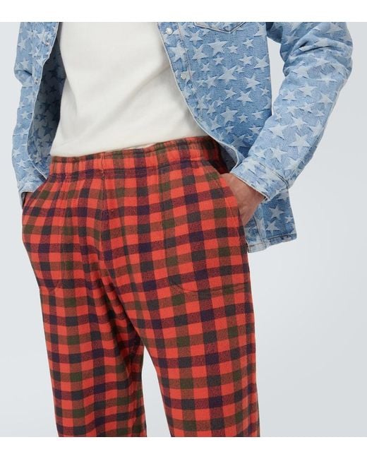 ERL Red Checked Cotton Straight Pants for men