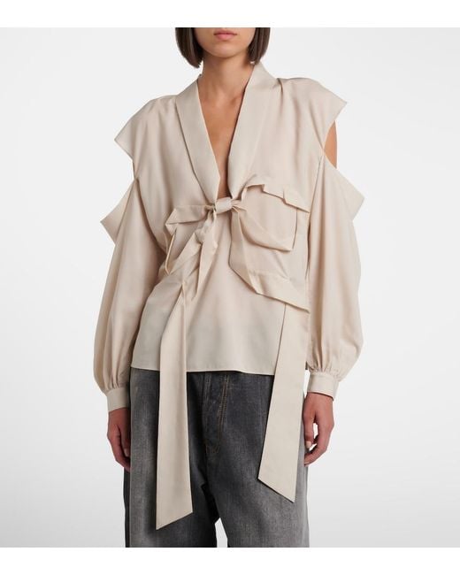 Acne Natural Bow-Detail Cutout Blouse