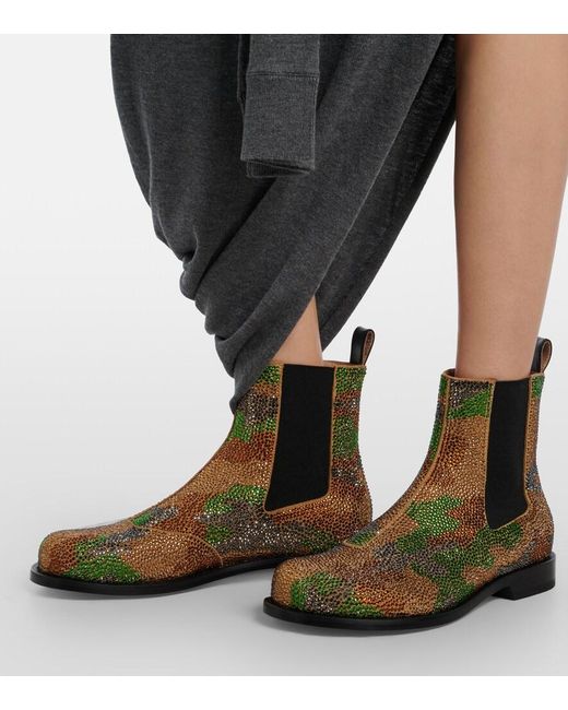 J.W. Anderson Green Camouflage Embellished Suede Chelsea Boots