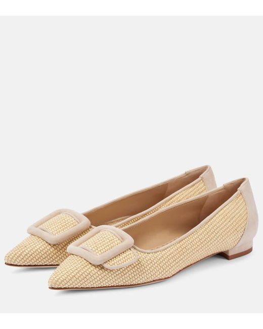 Manolo Blahnik Natural Maysalepumpflat Raffia Ballet Flats