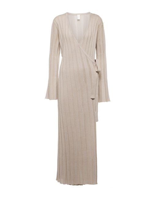 Sir. The Label Isobel Ribbed-knit Wrap Midi Dress in Beige (Natural) | Lyst