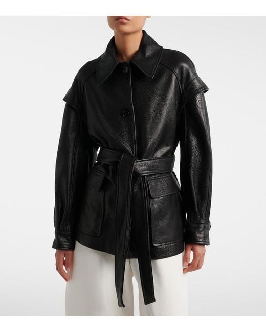 Nour Hammour Black Perrin Belted Leather Jacket