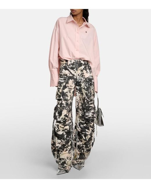 The Attico Metallic Fern Printed Mid-Rise Cargo Jeans