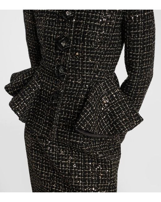 Safiyaa Black Tomomi Sequined Peplum Tweed Jacket