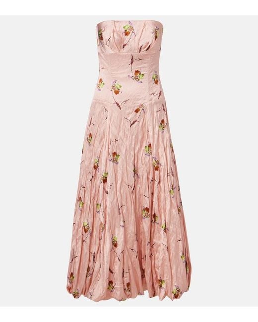 Emilia Wickstead Pink Kaia Floral Satin Bustier Dress