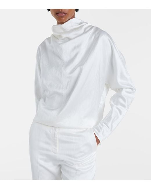 Totême White Draped Satin Blouse