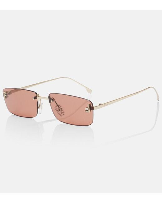 Fendi Pink First Crystal Rectangular Sunglasses