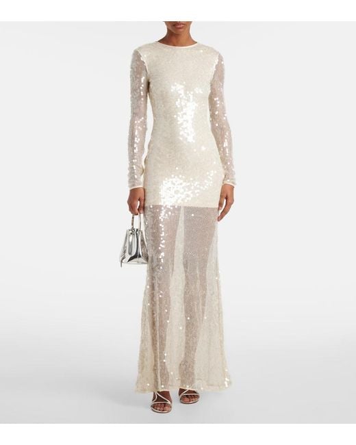 David Koma White Sequined Open-Back Gown