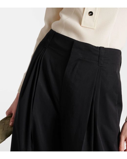 Bottega Veneta Black Mid-rise Cotton And Silk Wide-leg Pants