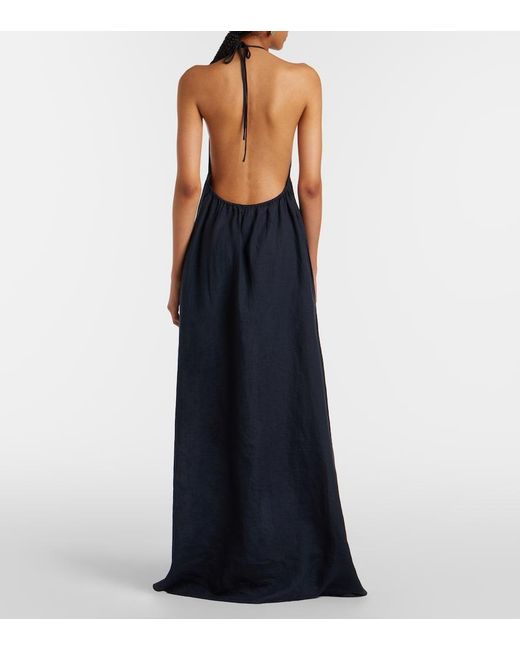 Nili Lotan Blue Lelia Halterneck Linen Maxi Dress