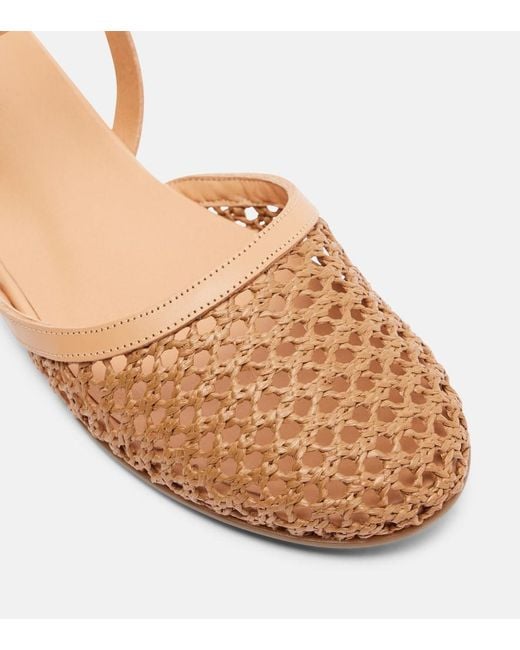 Ancient Greek Sandals Brown Filothea Leather-Trimmed Raffia Slingback Flats