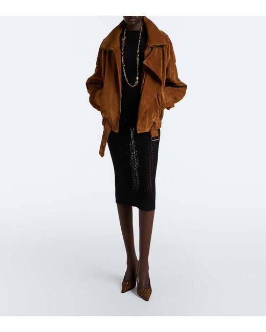 Saint Laurent Black Pointelle Pencil Skirt