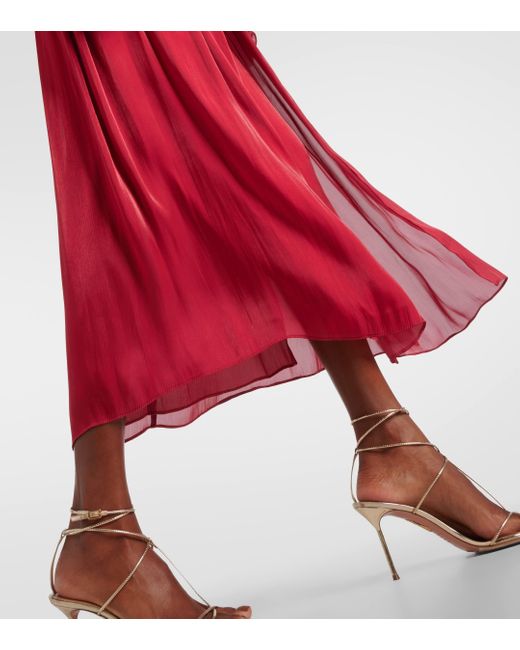 Costarellos Red Mellonia Draped Lame Midi Dress